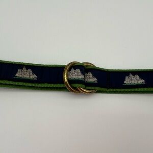 Yachtwear Research Inc Blue and Green Belt Vintage clipper ship, Nautical prep M